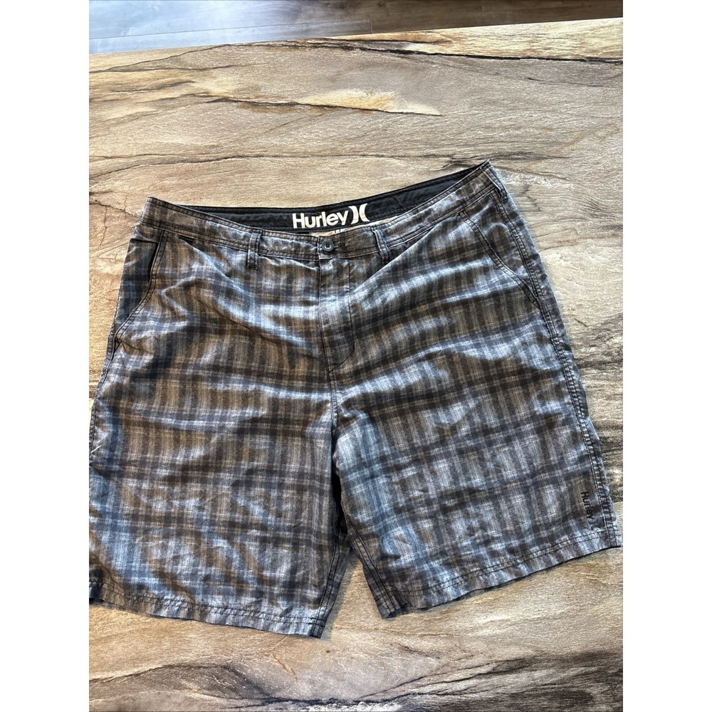 Hurley Hybrid Shorts Mens 40 Gray Plaid Casual Skate Walk Chino Flat Front